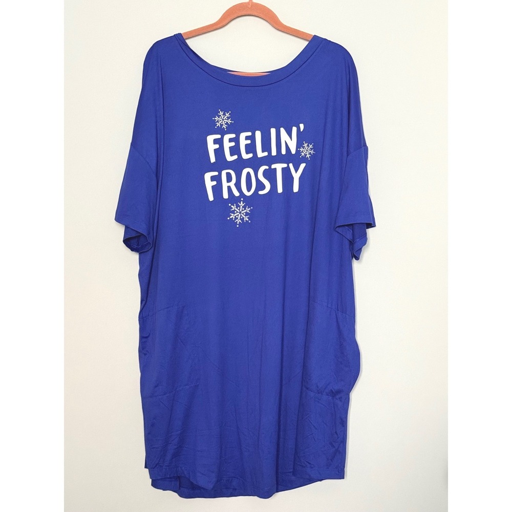 Secret Treasures Pajama Night Sleep Lounge Shirt 2X 3X Pockets Blue Winter